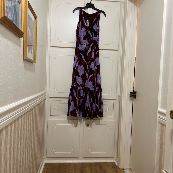 Ann Taylor Plum Floral Wrap Maxi Dress with Lavender Blooms - Picture 2 of 14